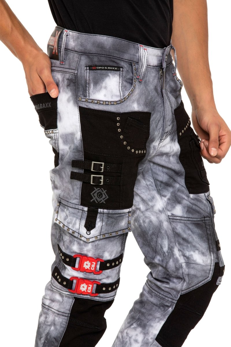 CD805 Parçalı Kargo Cep Batik Jean Pantolon