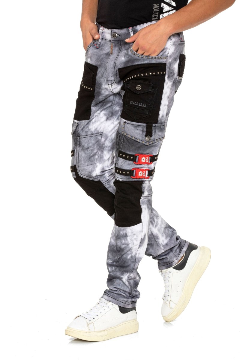 CD805 Parçalı Kargo Cep Batik Jean Pantolon