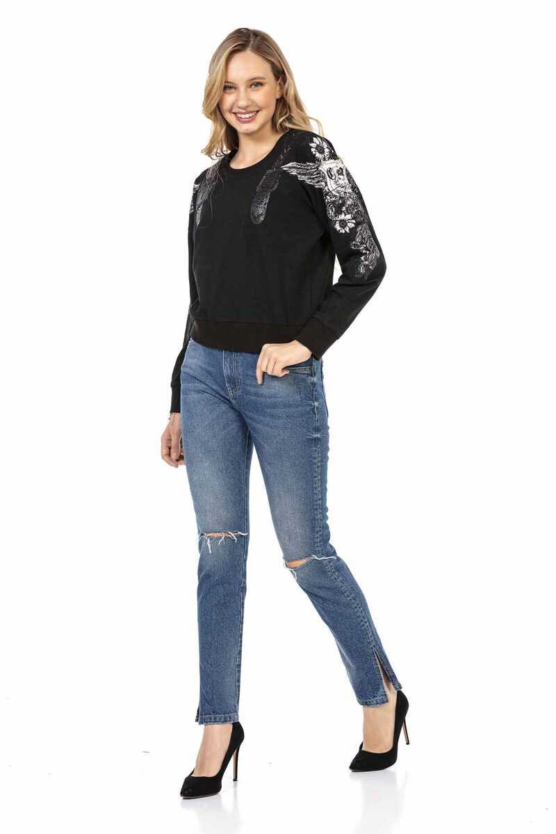 WD448 Yırtık Dizli Mavi Mom Jean Pantolon