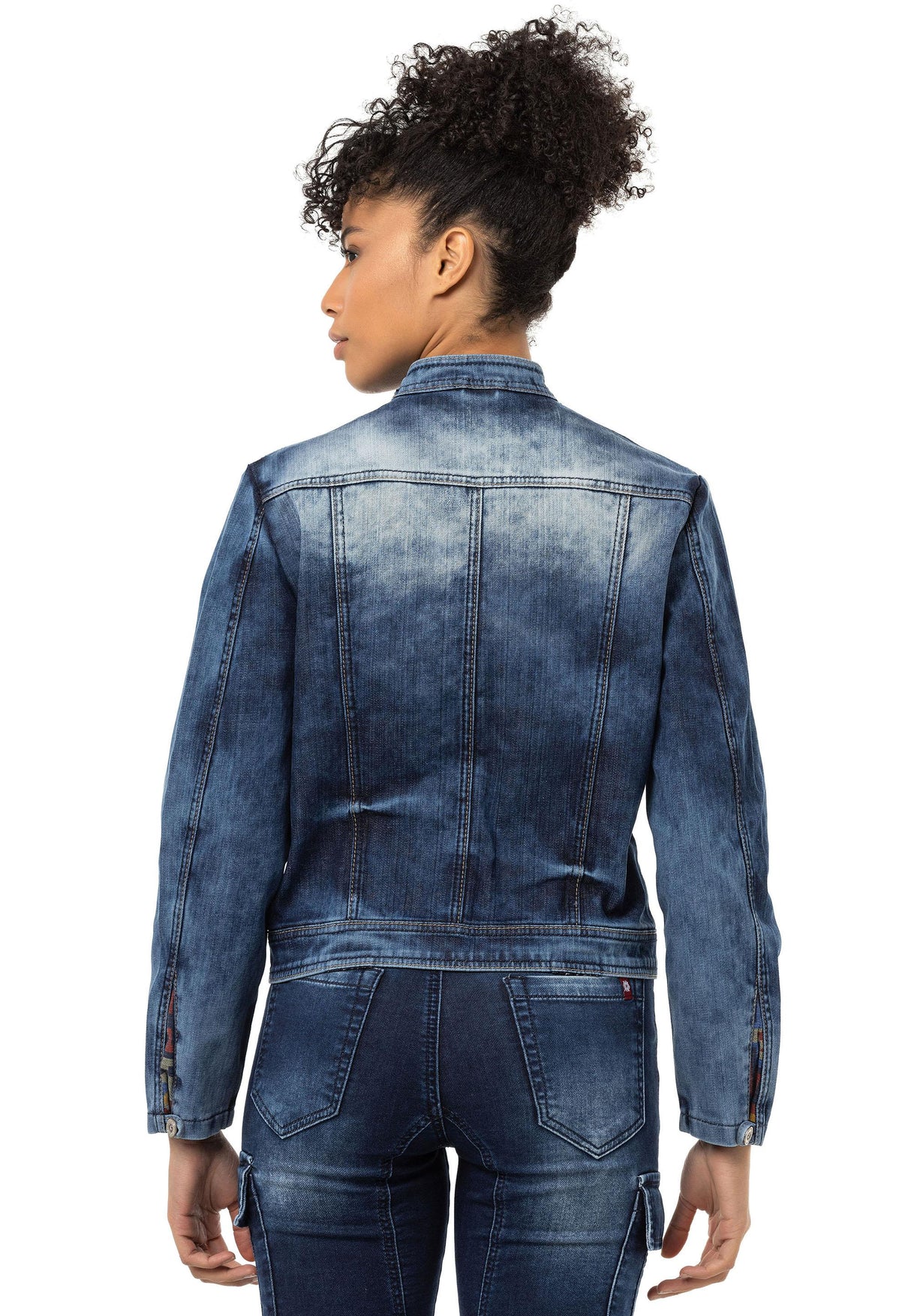 WJ228 Etnik Desen Detaylı Kadın Kot Ceket