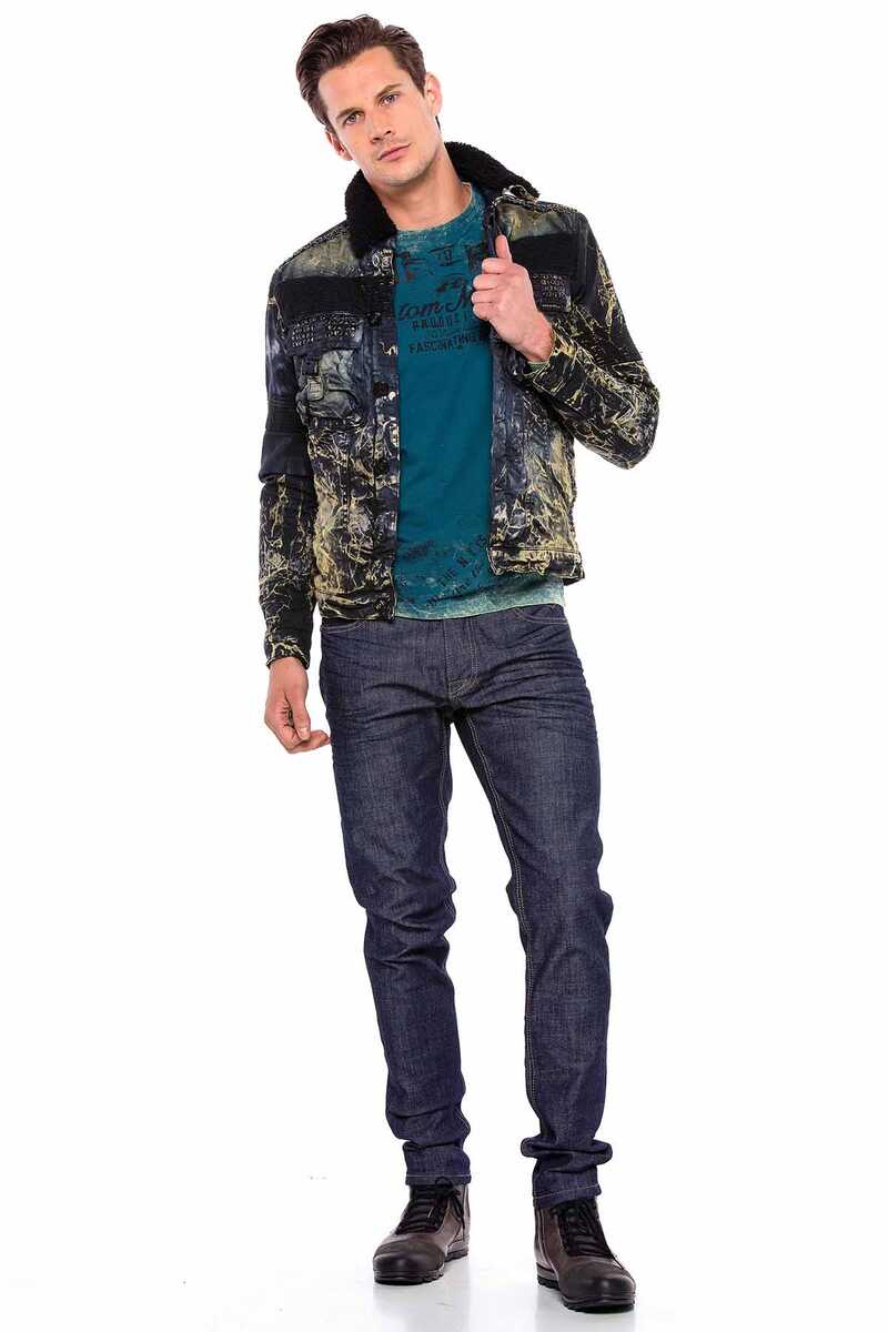 CJ245 Alacalı Kürklü Erkek Kot Ceket