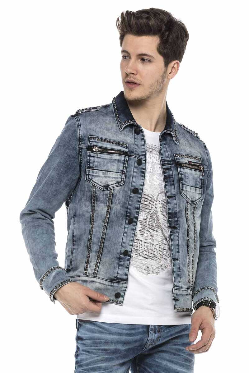 CJ250 Street Stil Metal Çivili Slim Fit Kot Ceket