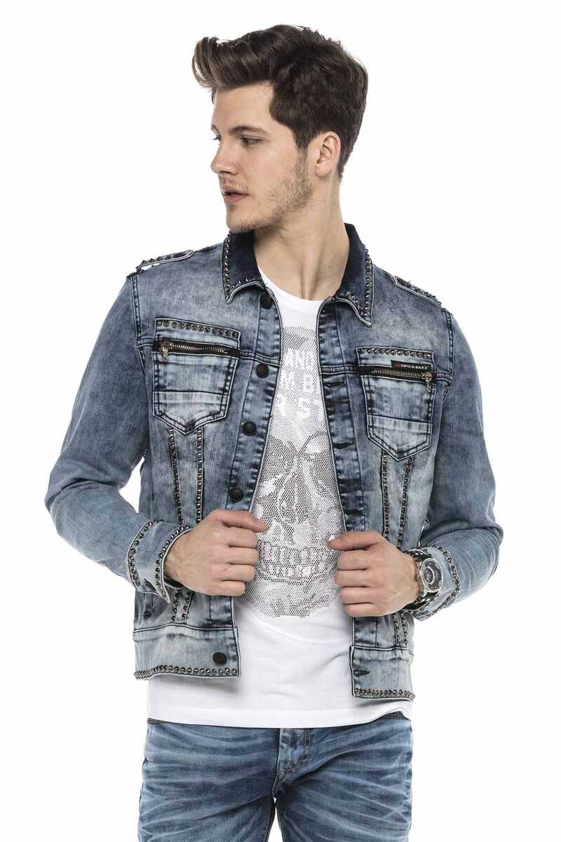 CJ250 Street Stil Metal Çivili Slim Fit Kot Ceket