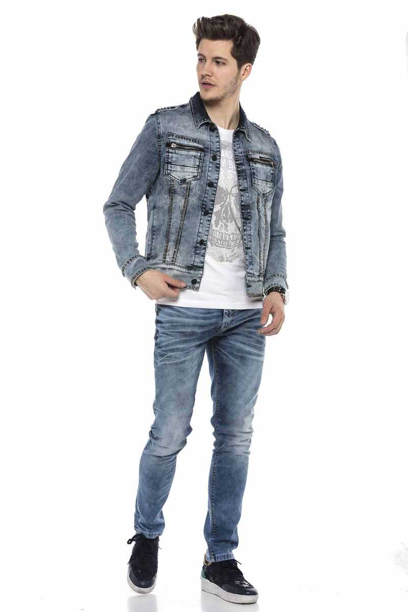CJ250 Street Stil Metal Çivili Slim Fit Kot Ceket