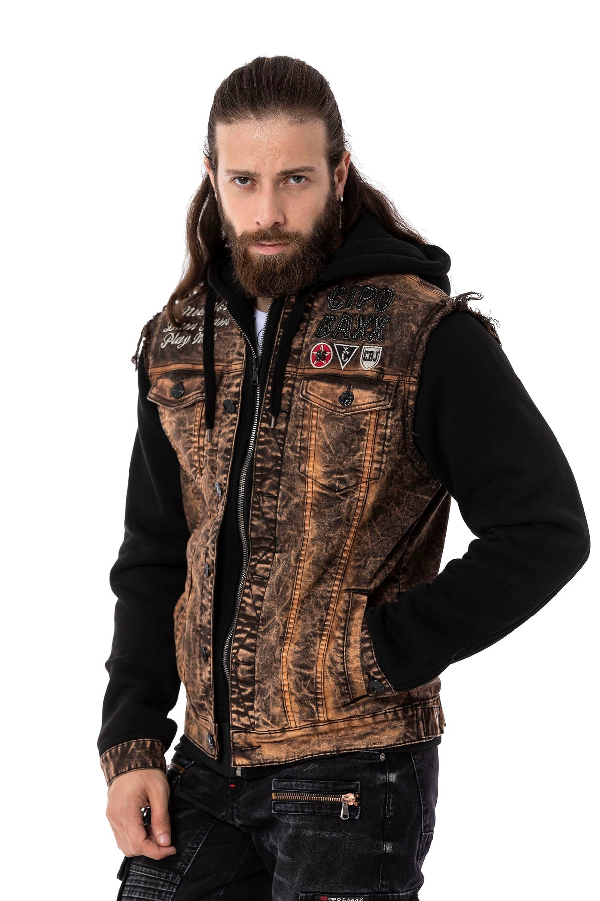 CJ287 Vintage Penye Kot Biker Stil Ceket