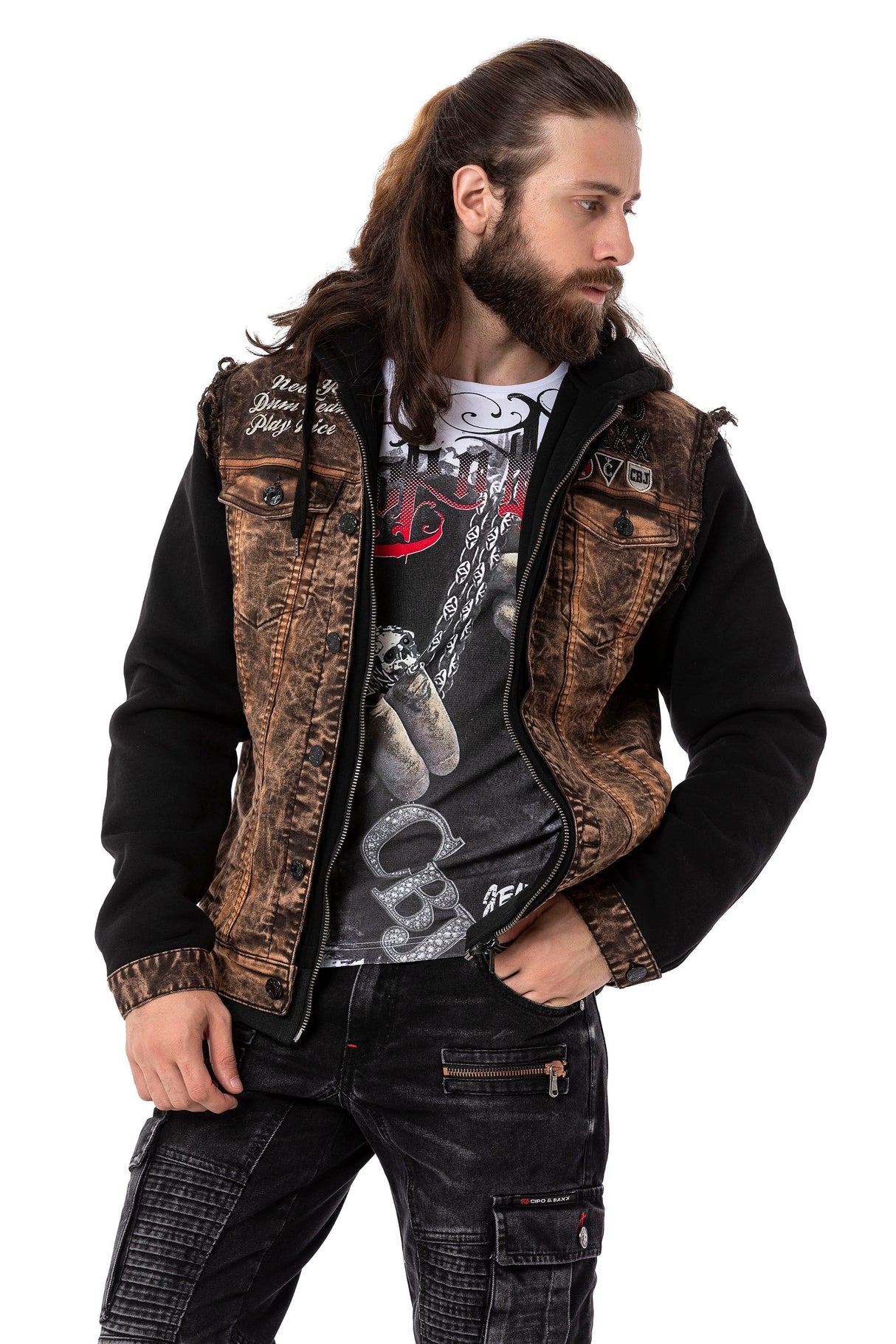 CJ287 Vintage Penye Kot Biker Stil Ceket