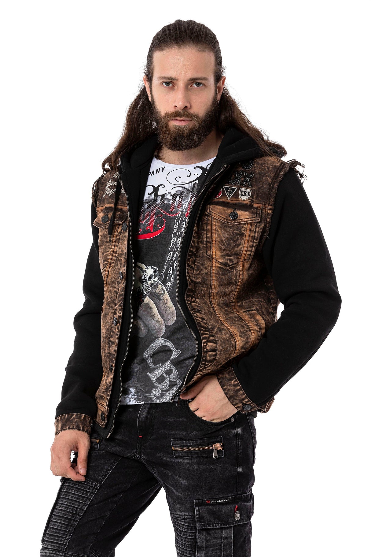 CJ287 Vintage Penye Kot Biker Stil Ceket