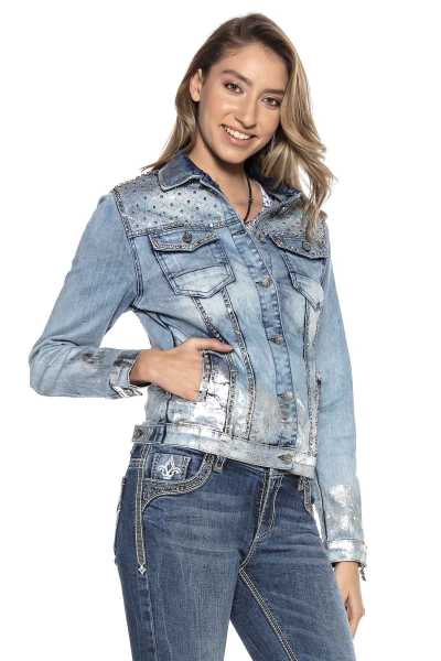 WJ174 Kadın Taş İşlemeli Kot Ceket