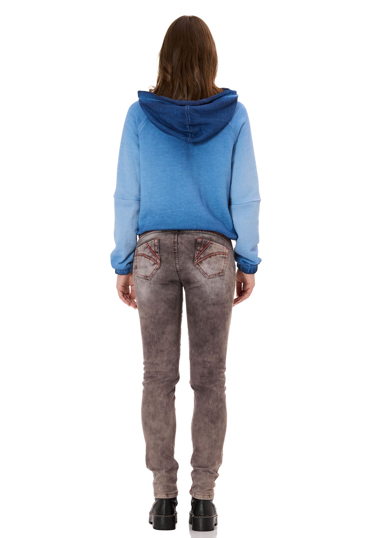 Kadın Crop Oversize Kapüşonlu Yıkamalı Yarım Fermuarlı Sweatshirt WL373