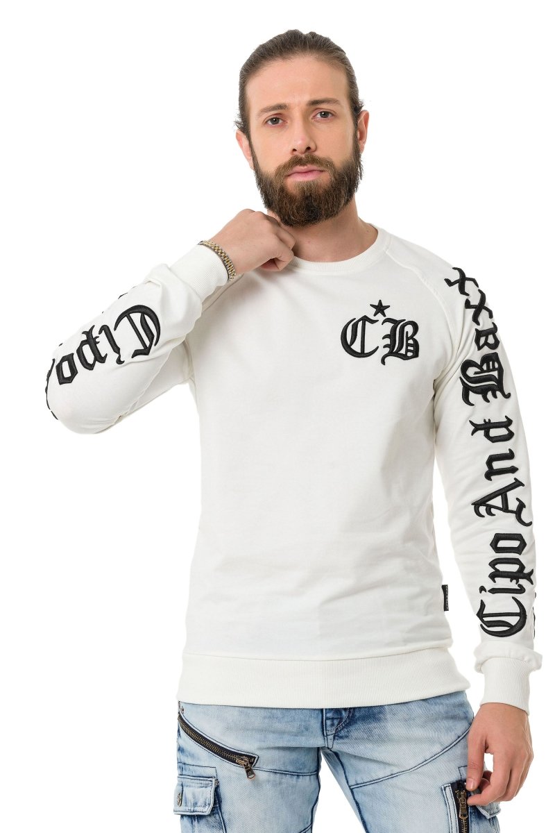 CL370 Nakışlı Bisiklet Yaka Kalın Erkek Sweatshirt
