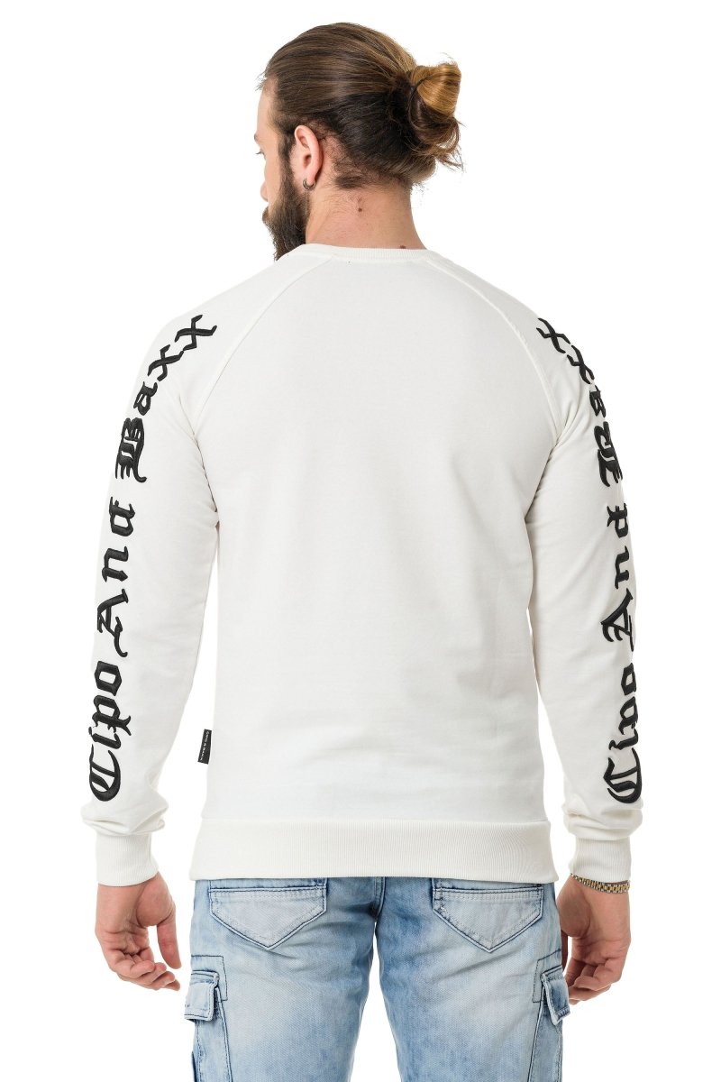 CL370 Nakışlı Bisiklet Yaka Kalın Erkek Sweatshirt