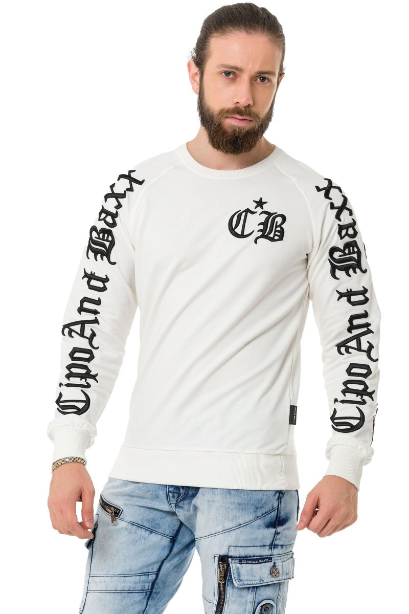 CL370 Nakışlı Bisiklet Yaka Kalın Erkek Sweatshirt