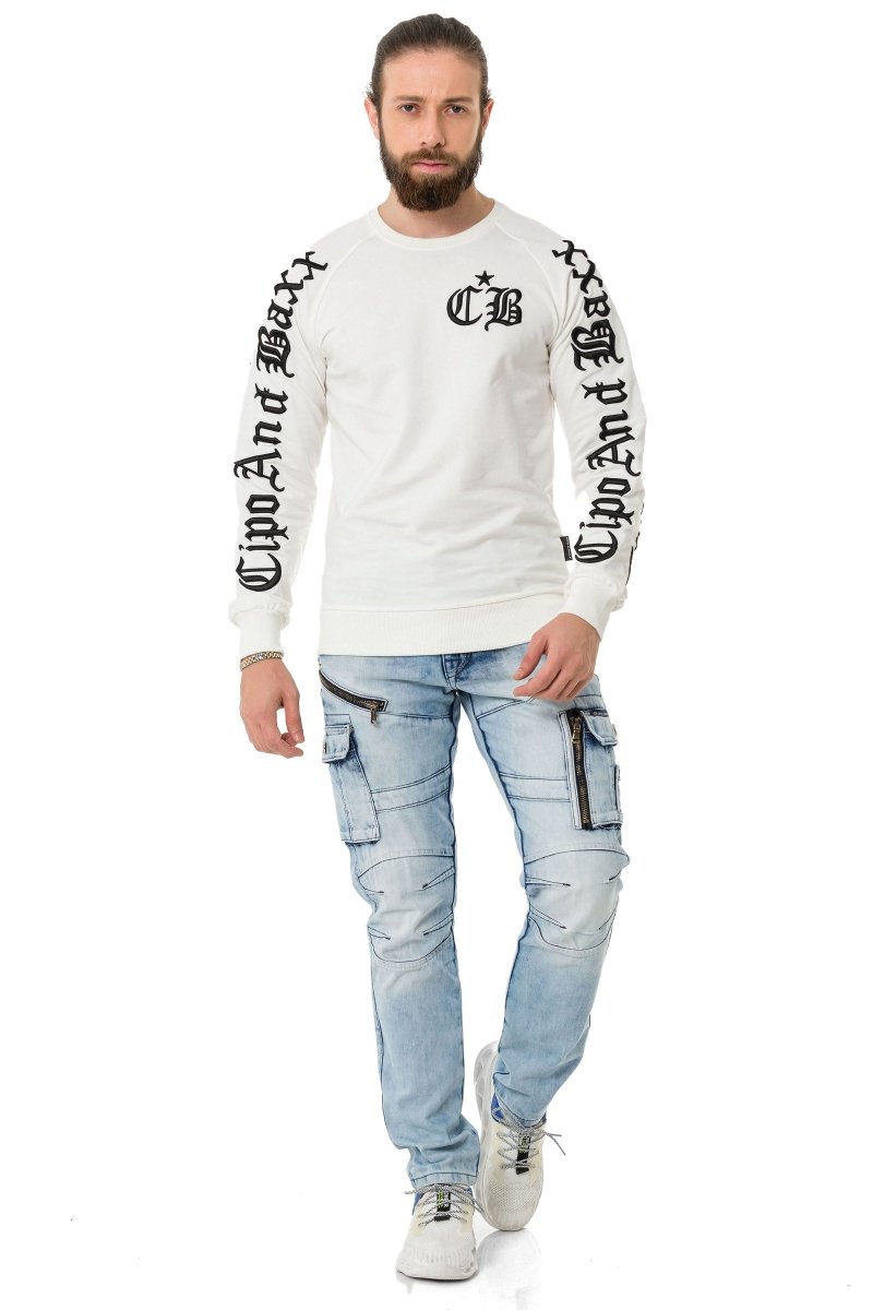 CL370 Nakışlı Bisiklet Yaka Kalın Erkek Sweatshirt