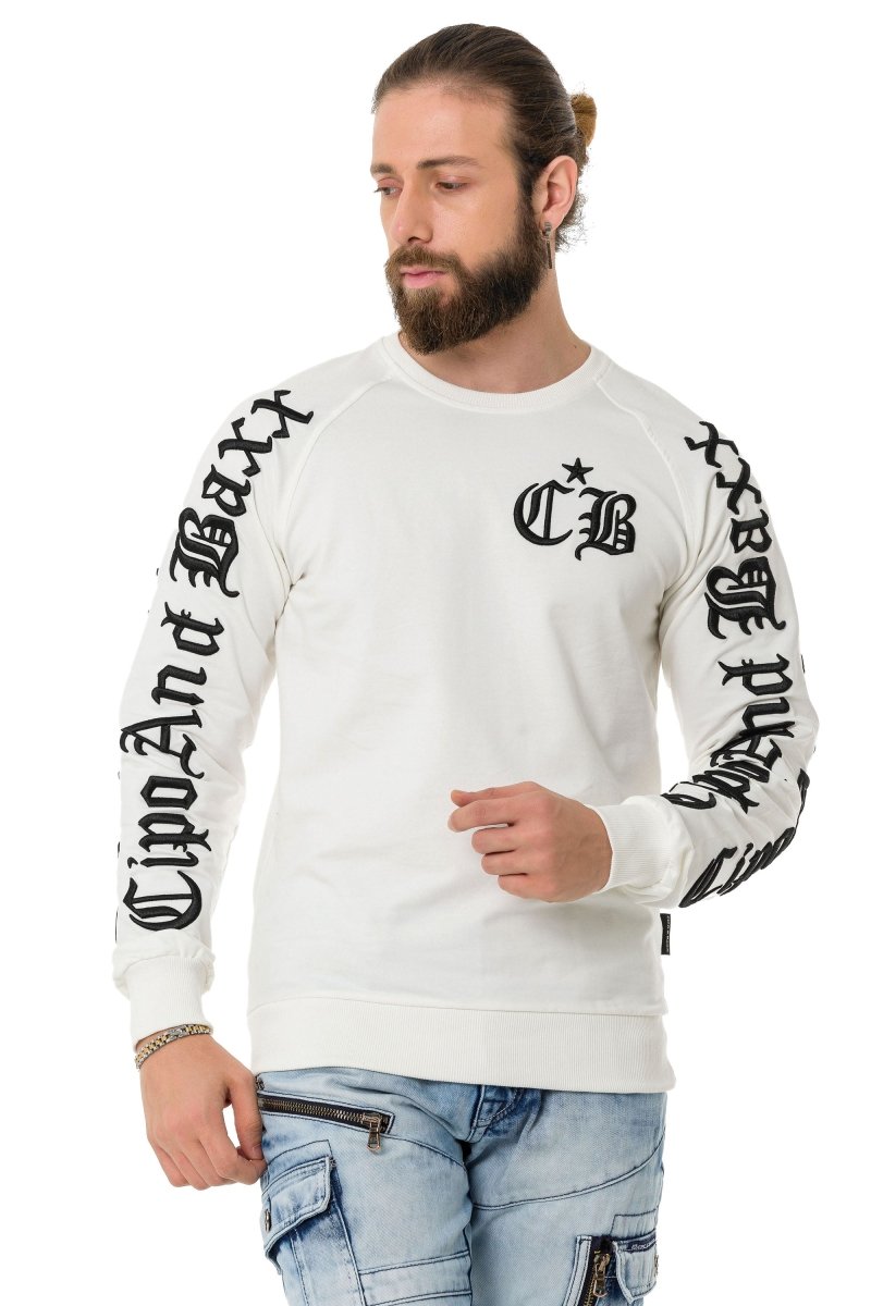 CL370 Nakışlı Bisiklet Yaka Kalın Erkek Sweatshirt