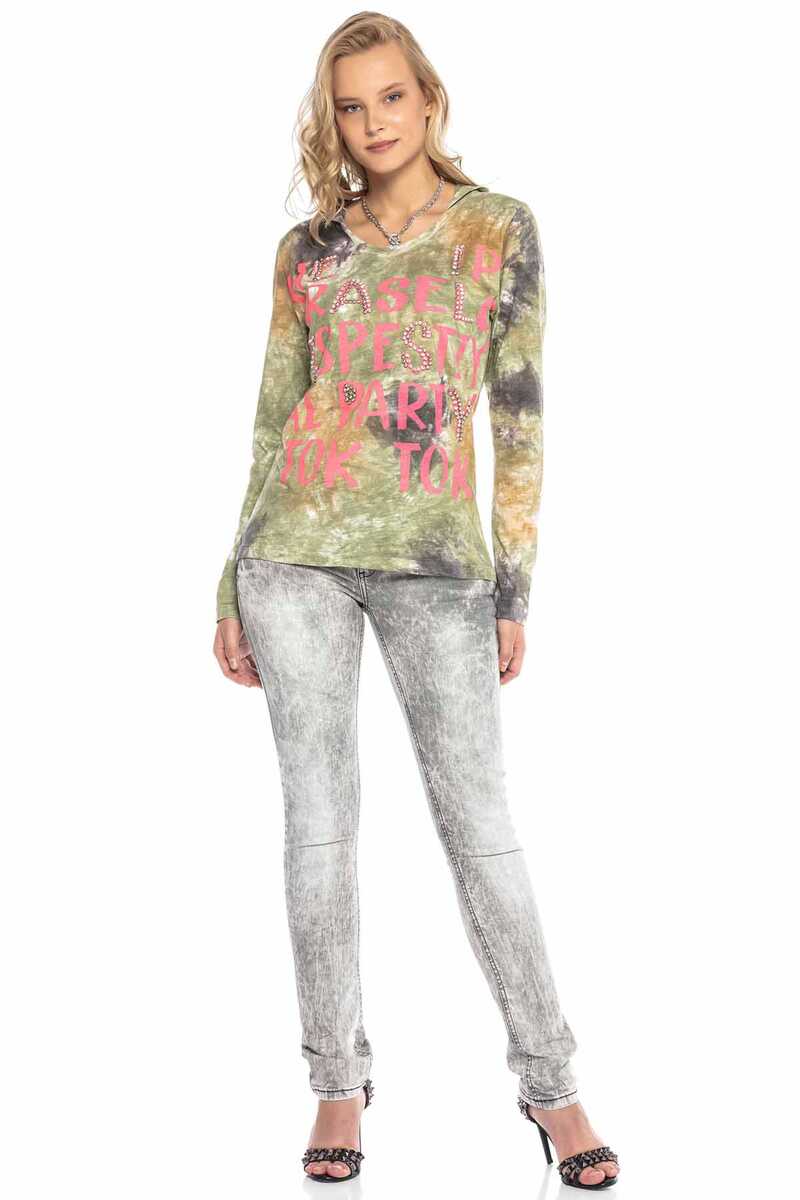 WL237 Geniş V Yaka Kapşonlu Vintage Tişört