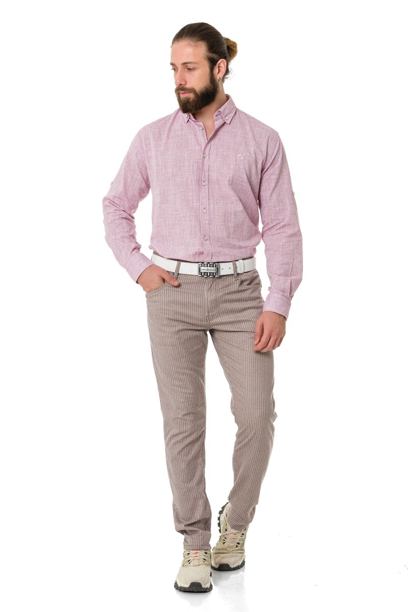 CD841 Çizgili Keten Slim Fit Erkek Pantolon