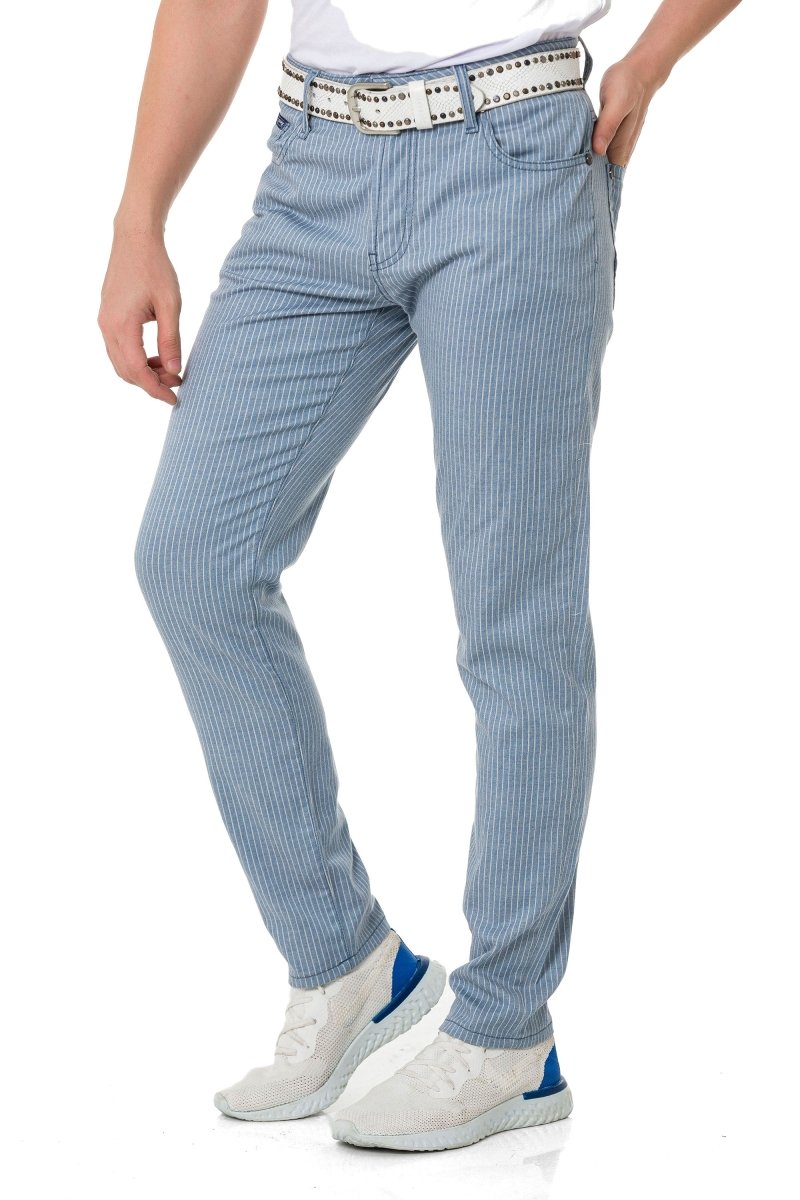CD841 Çizgili Keten Slim Fit Erkek Pantolon