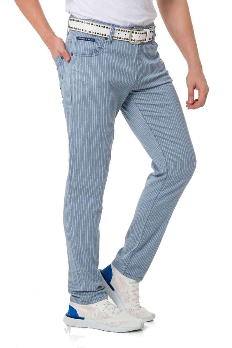 CD841 Çizgili Keten Slim Fit Erkek Pantolon