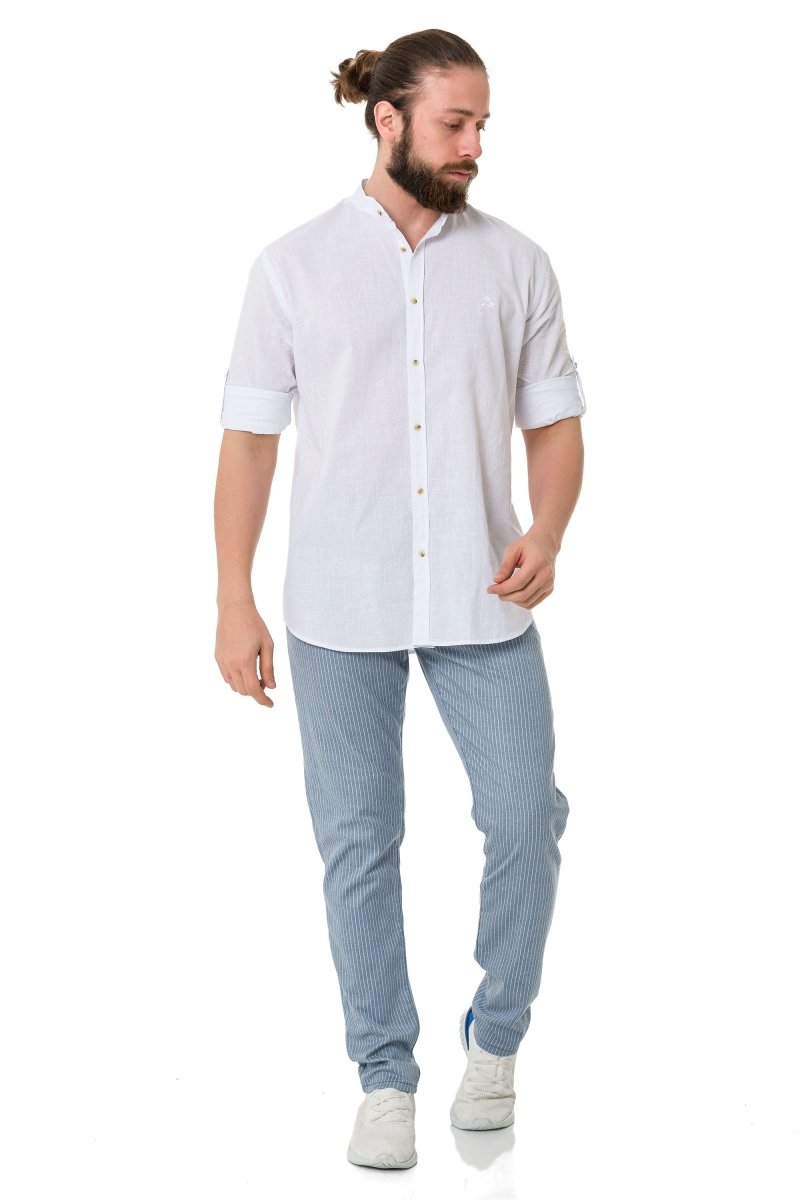 CD841 Çizgili Keten Slim Fit Erkek Pantolon