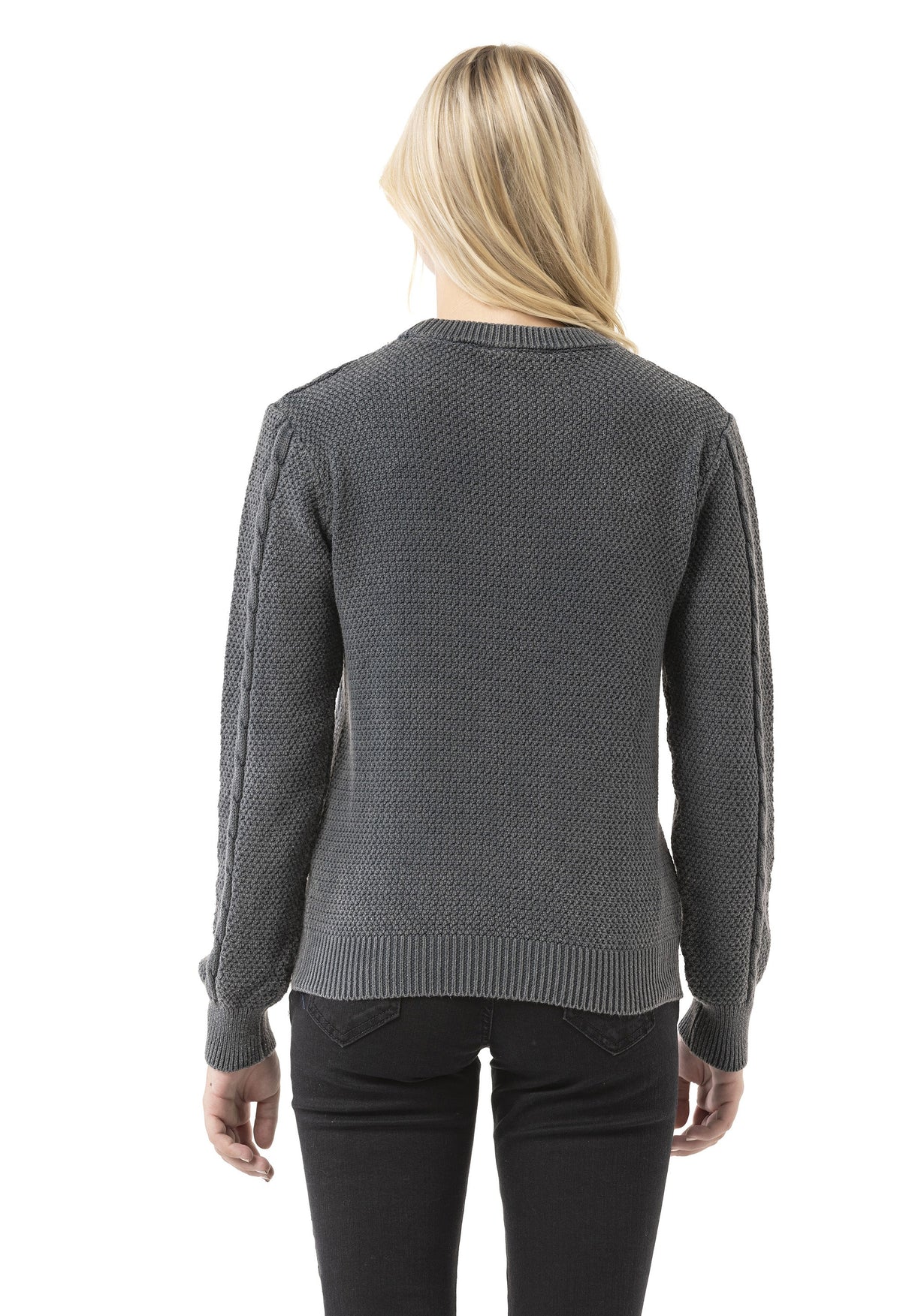 WP267 Kadın Örgü Kazak - Yuvarlak Yakalı ve Ribana Manşetli Kablo Örgü Kazak | Günlük ve Geçiş Mevsimleri için Klasik Günlük Görünüm