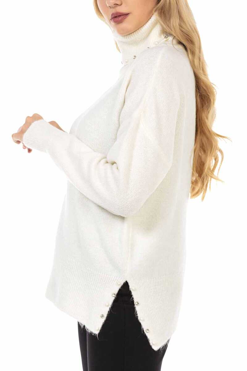 WP217 Boğaz Kısmı Boncuk Detaylı Kadın Kazak