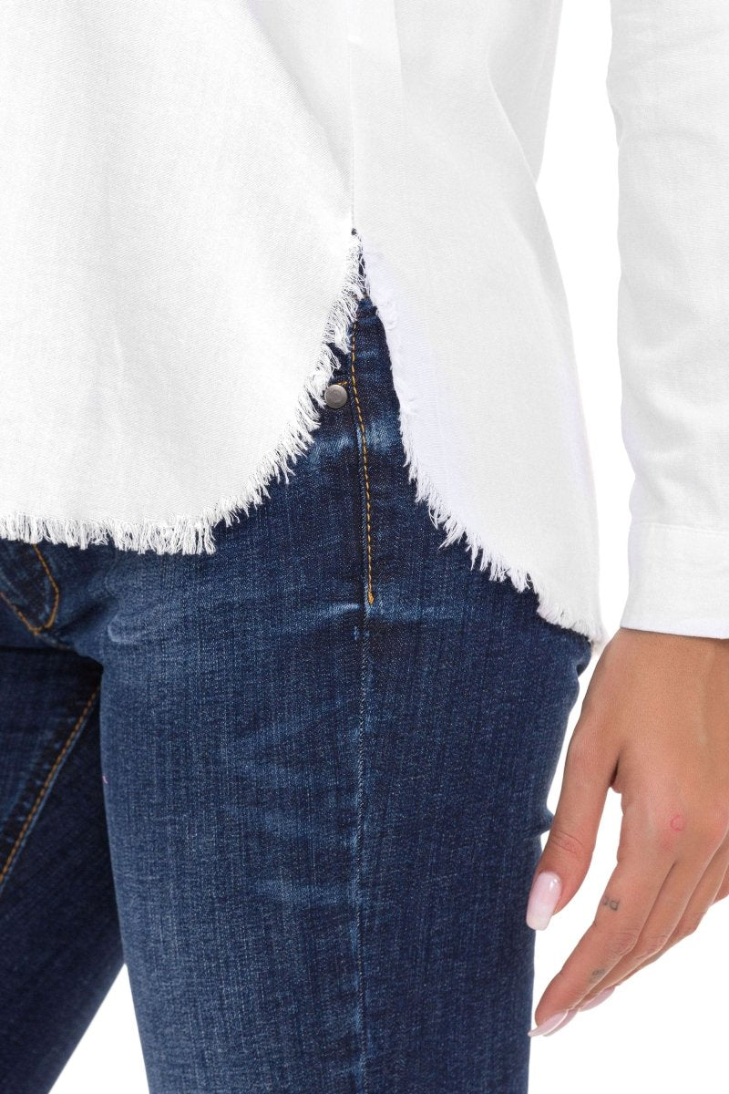 WH124 Yırtık Detaylı Keten Kadın Gömlek