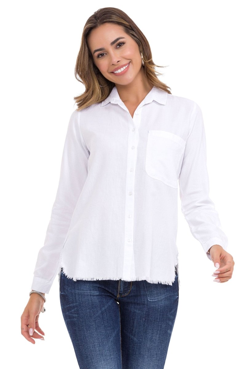 WH124 Yırtık Detaylı Keten Kadın Gömlek