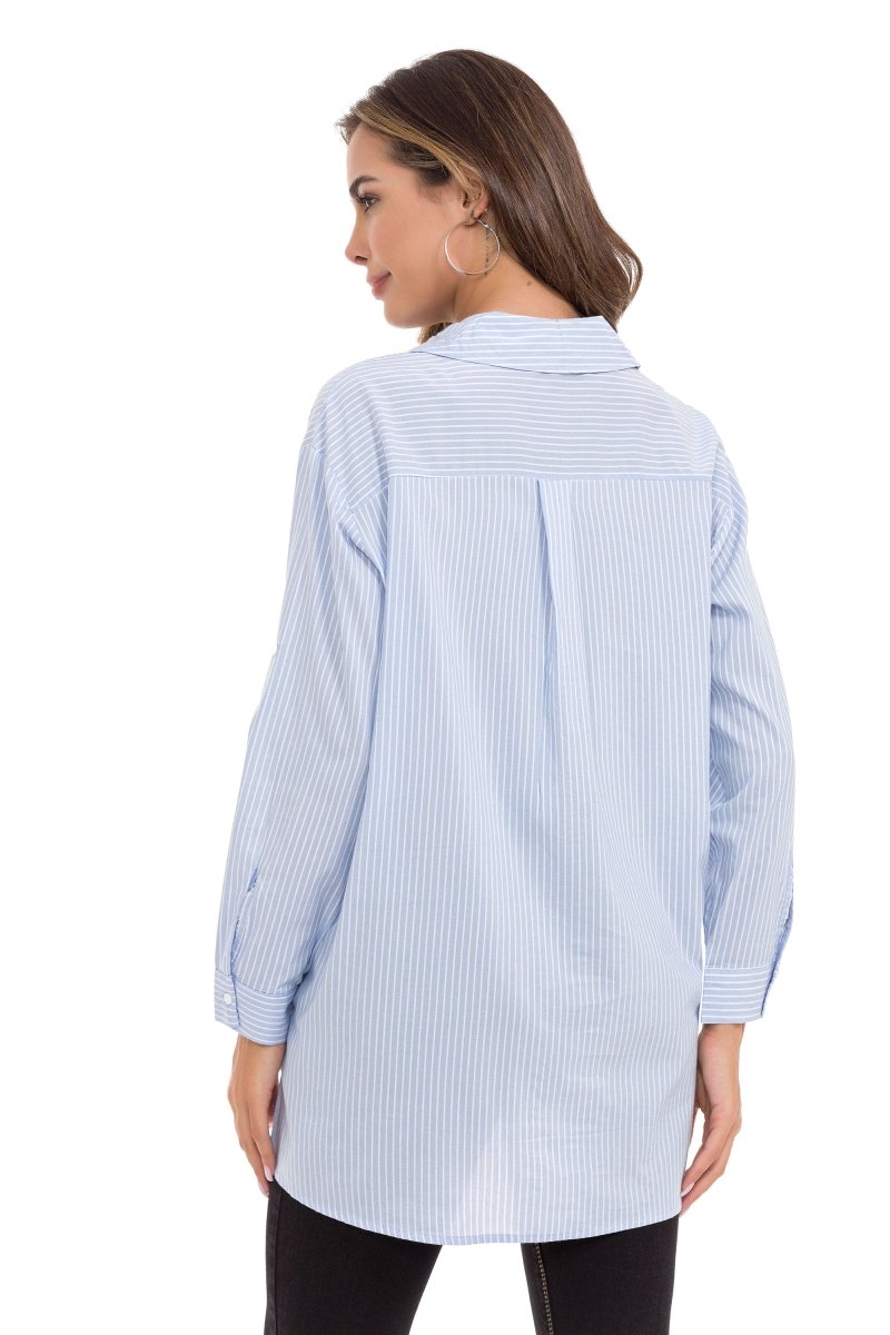 WH126 Neon Şeritli Çizgili Kadın Gömlek