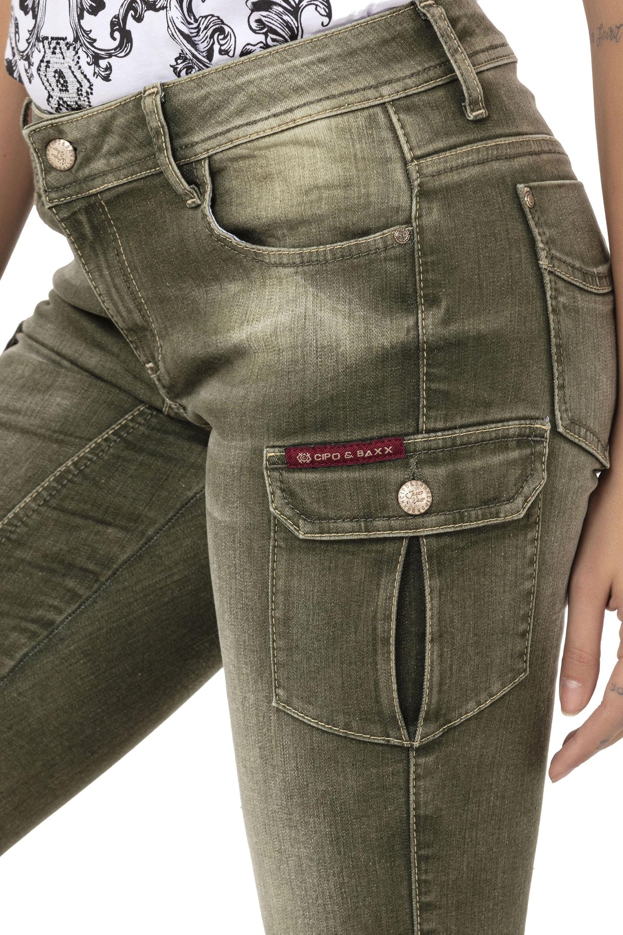 WK178 Kargo Cepli Kadın Jean Kapri