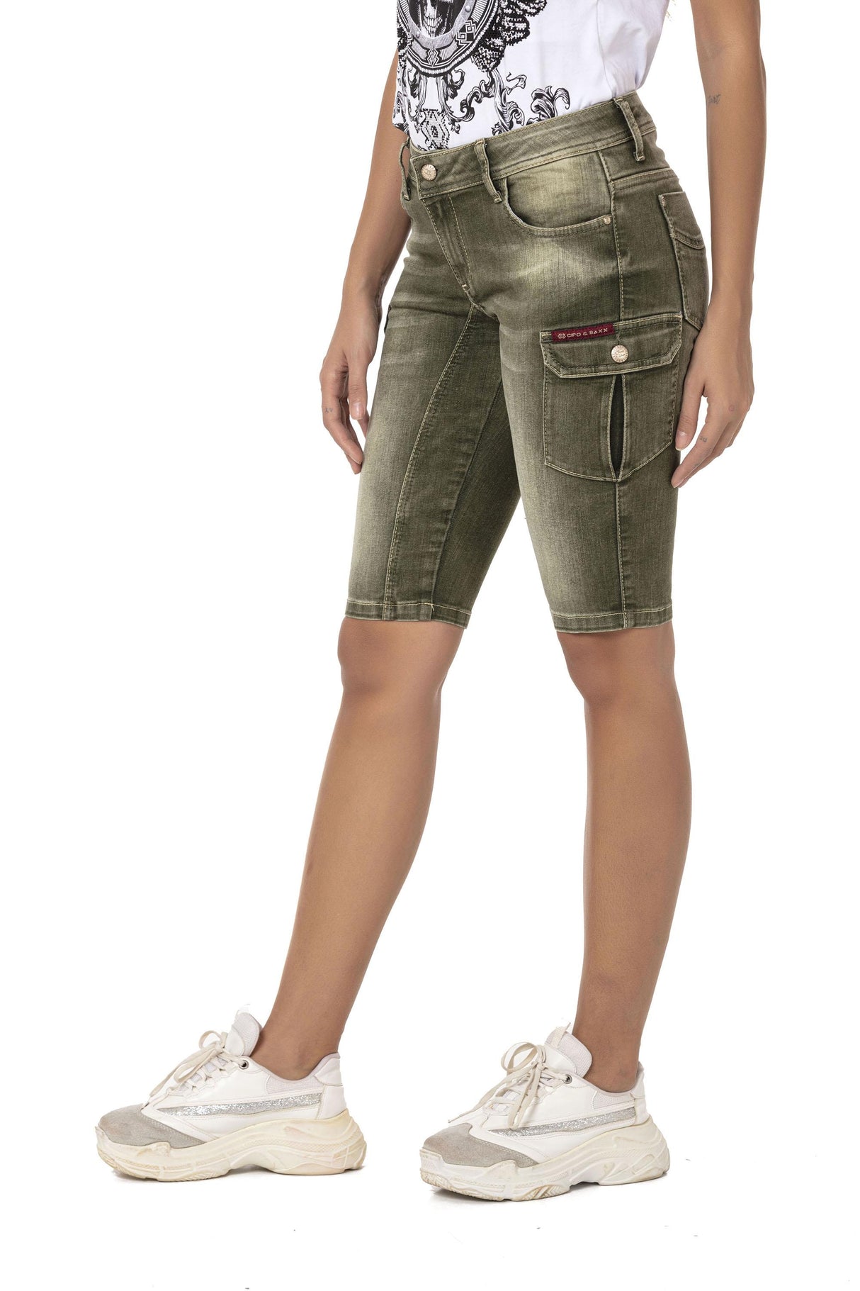 WK178 Kargo Cepli Kadın Jean Kapri