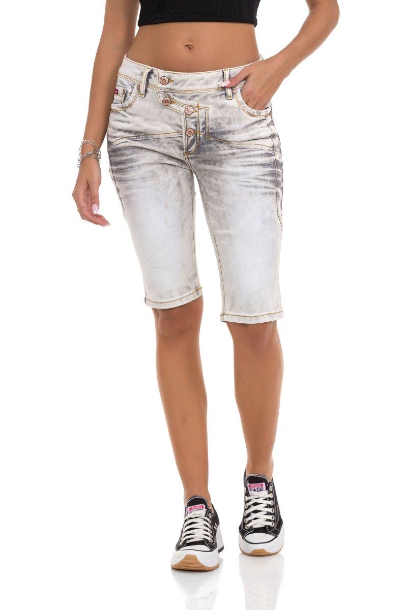 WK190 Açık Yıkama Parçalı Uzun Şort