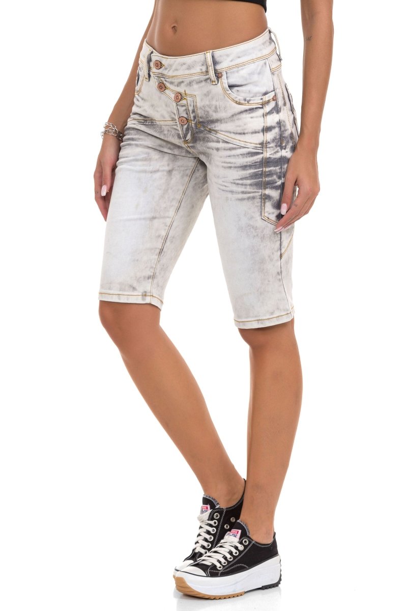 WK190 Açık Yıkama Parçalı Uzun Şort