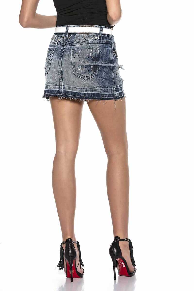 WY129 Yırtık Fileli Kadın Mini Kot Etek