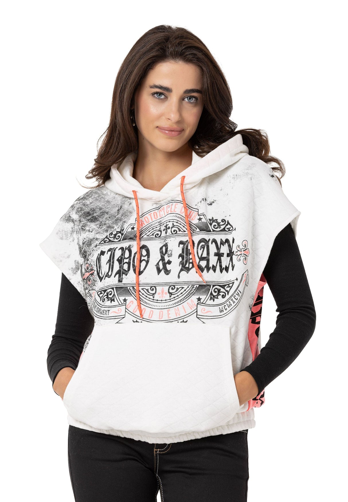 WT374 Kadın T-Shirt Sıfır Kol Hoodie