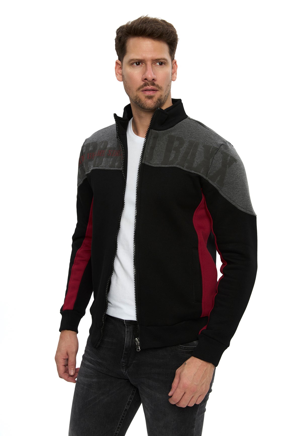 Erkek Fermuarlı Dik Yaka Renk Bloklu Sweatshirt CL613