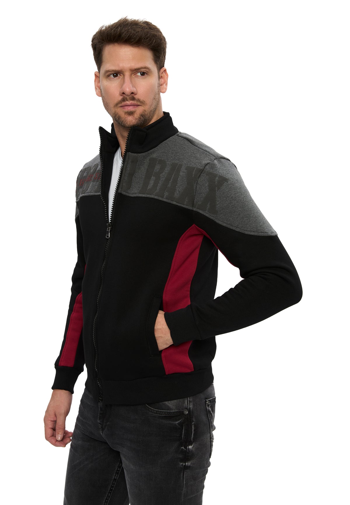 Erkek Fermuarlı Dik Yaka Renk Bloklu Sweatshirt CL613