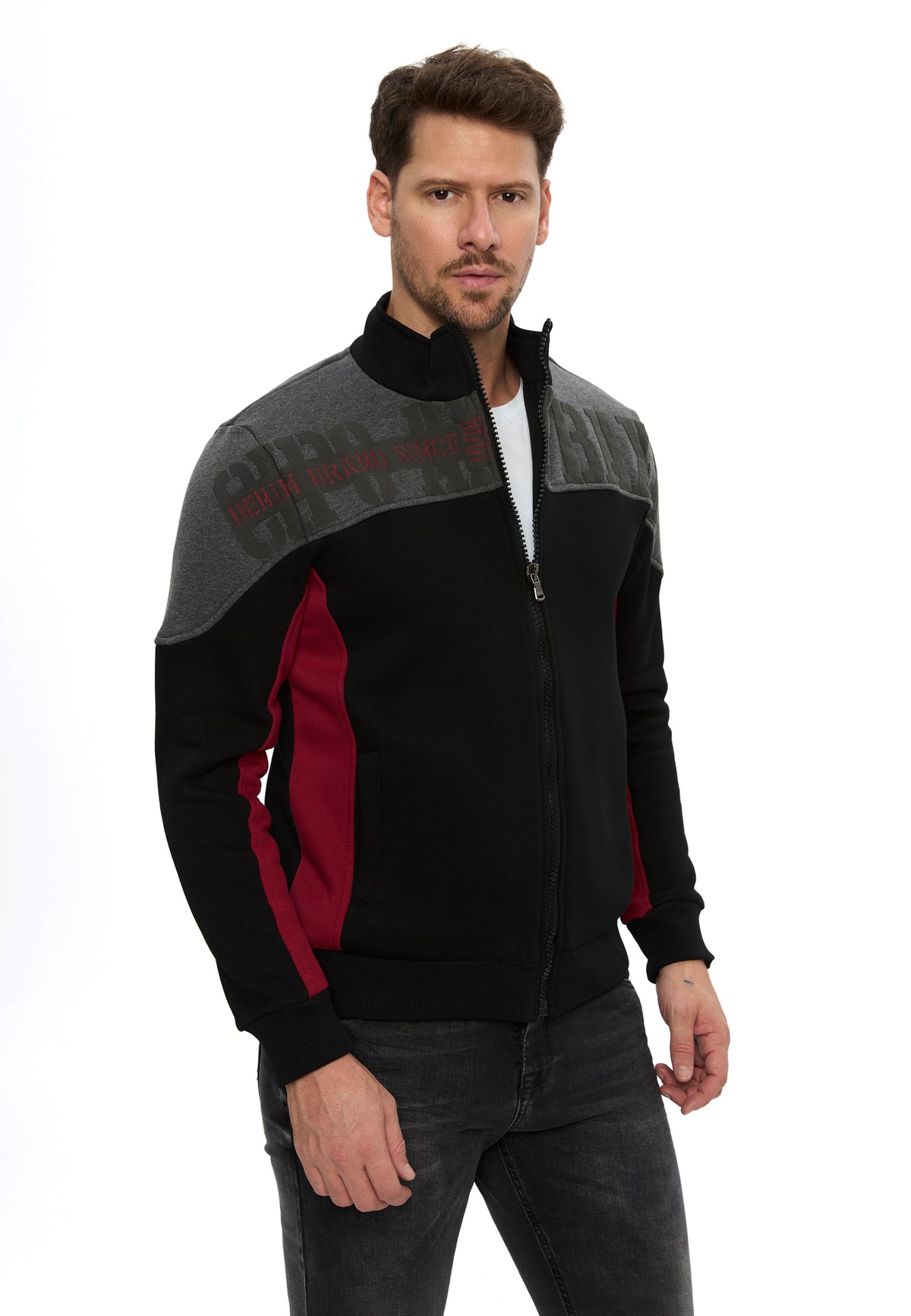 Erkek Fermuarlı Dik Yaka Renk Bloklu Sweatshirt CL613
