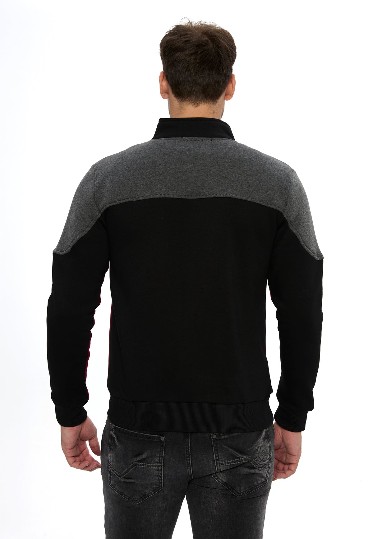 Erkek Fermuarlı Dik Yaka Renk Bloklu Sweatshirt CL613