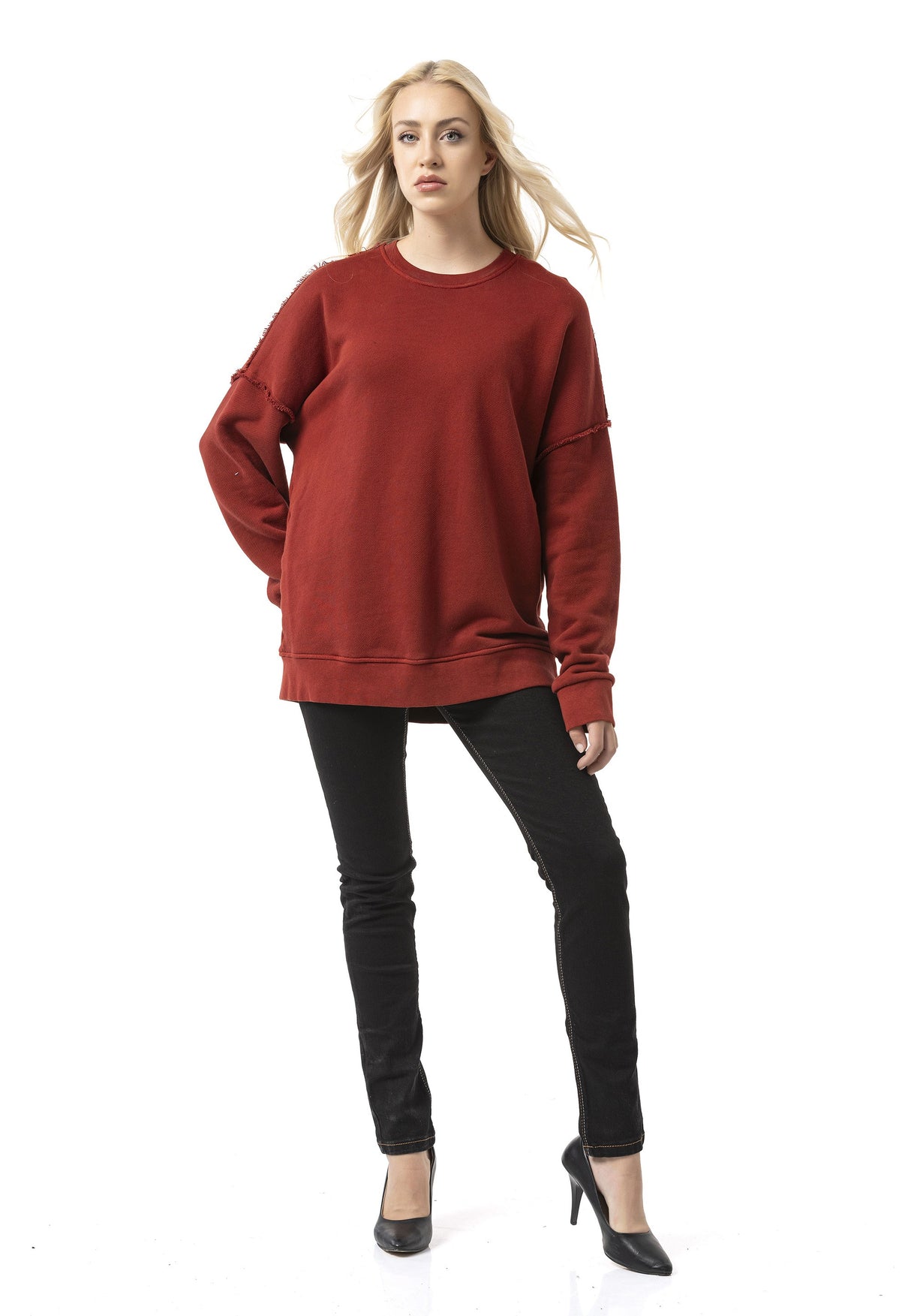 WL371 Kadın Büyük Beden Sweatshirt – Dokulu desen ve dikiş detaylarına sahip bol kesim kazak