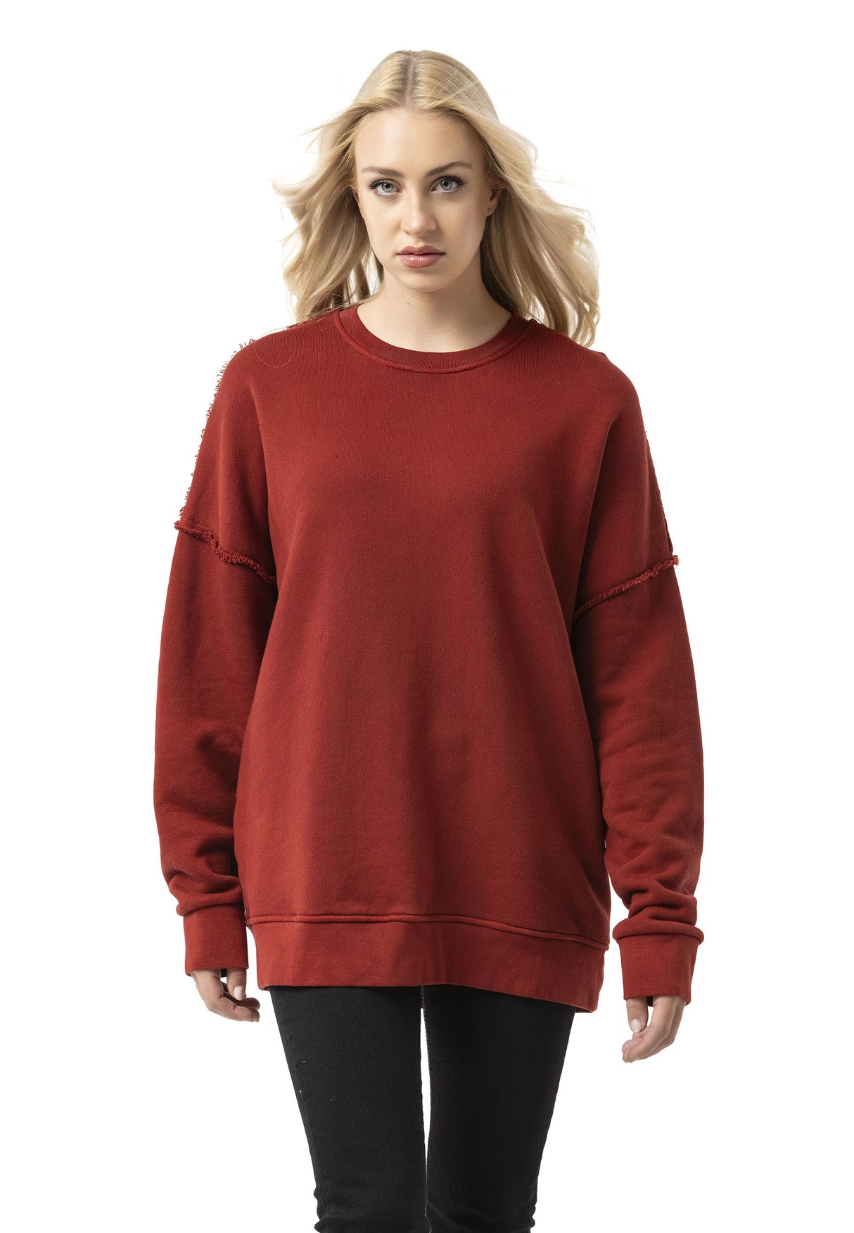 WL371 Kadın Büyük Beden Sweatshirt – Dokulu desen ve dikiş detaylarına sahip bol kesim kazak