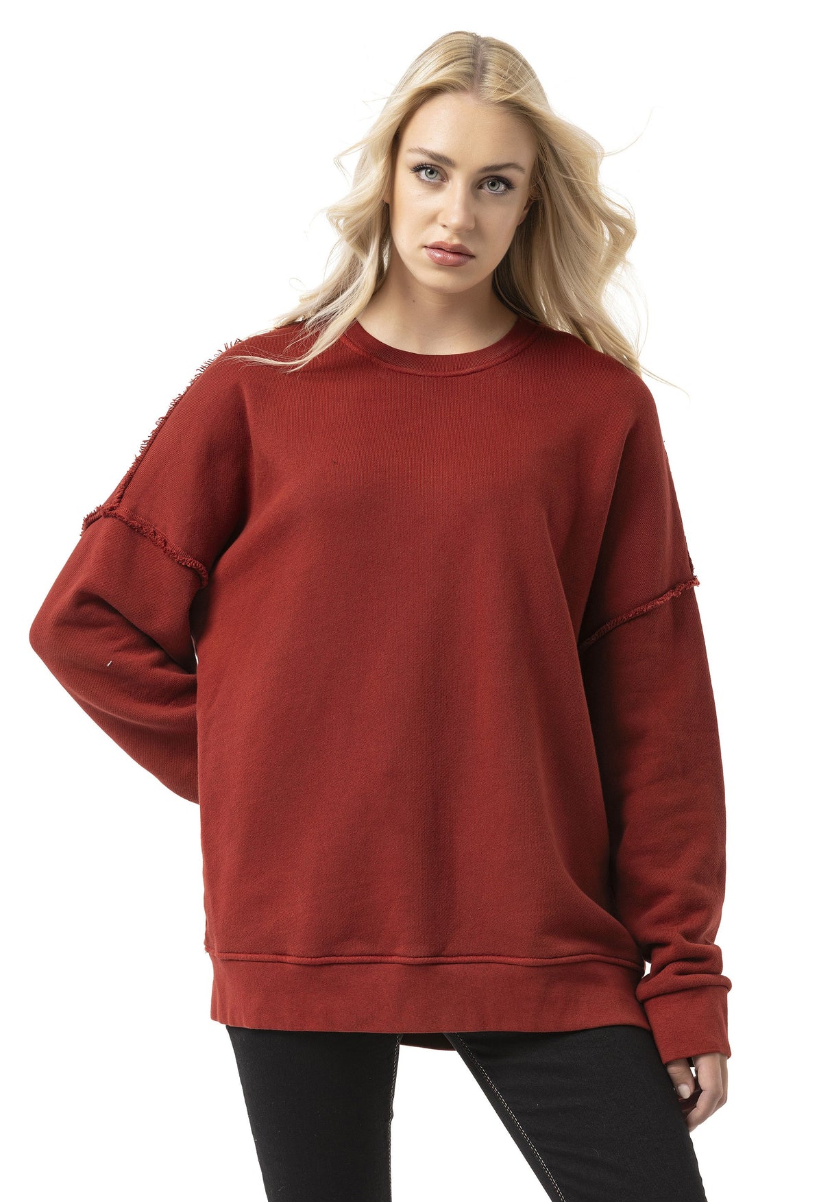 WL371 Kadın Büyük Beden Sweatshirt – Dokulu desen ve dikiş detaylarına sahip bol kesim kazak