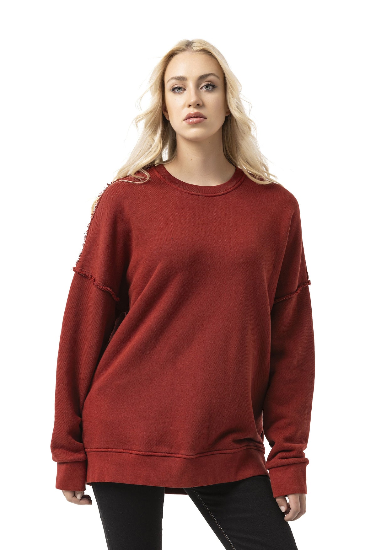 WL371 Kadın Büyük Beden Sweatshirt – Dokulu desen ve dikiş detaylarına sahip bol kesim kazak