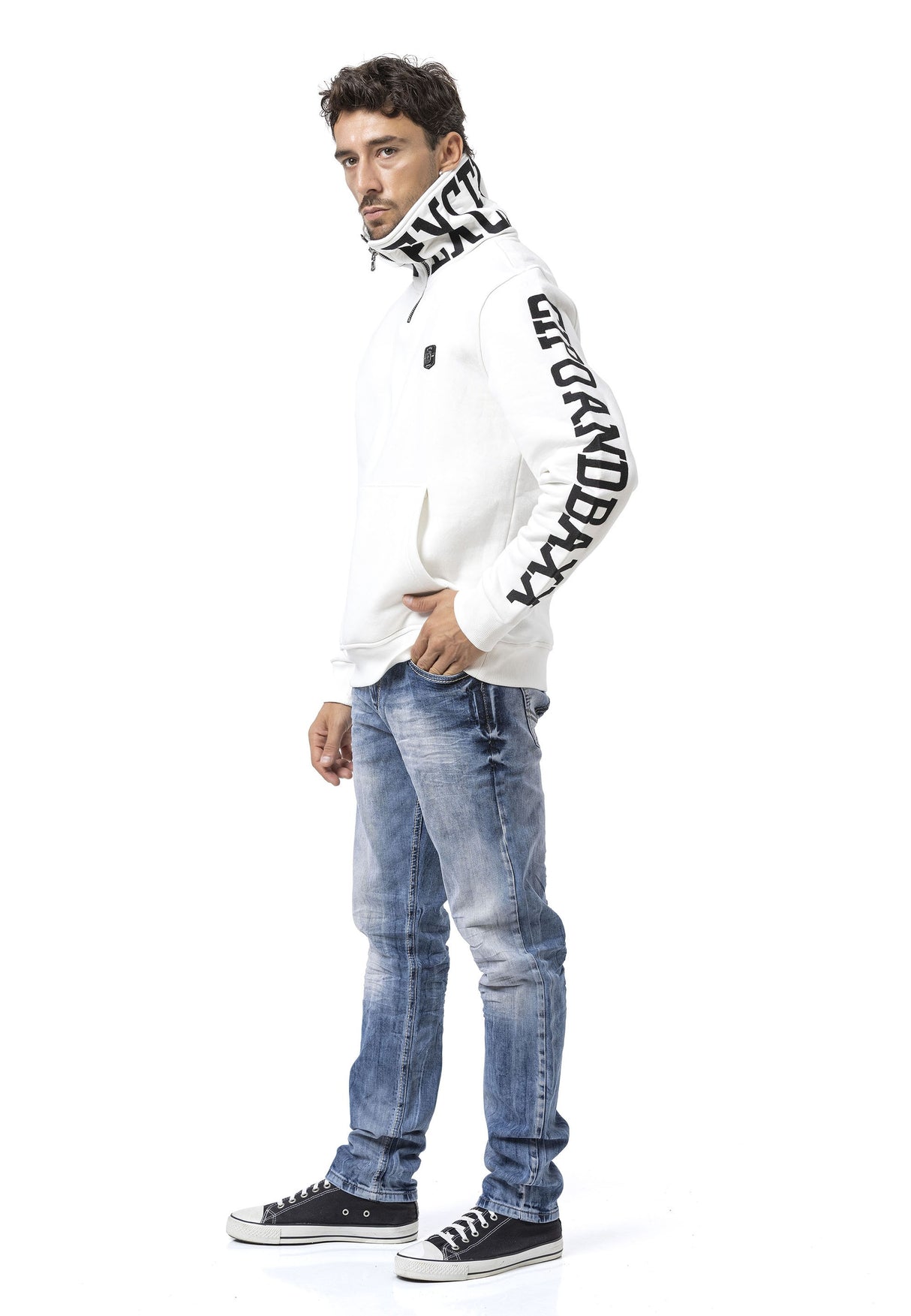 CL605 Erkek Yarım Fermuarlı Sweatshirt "LEGENDARY" Kol Baskılı ve Göğüs Logolu Kazak