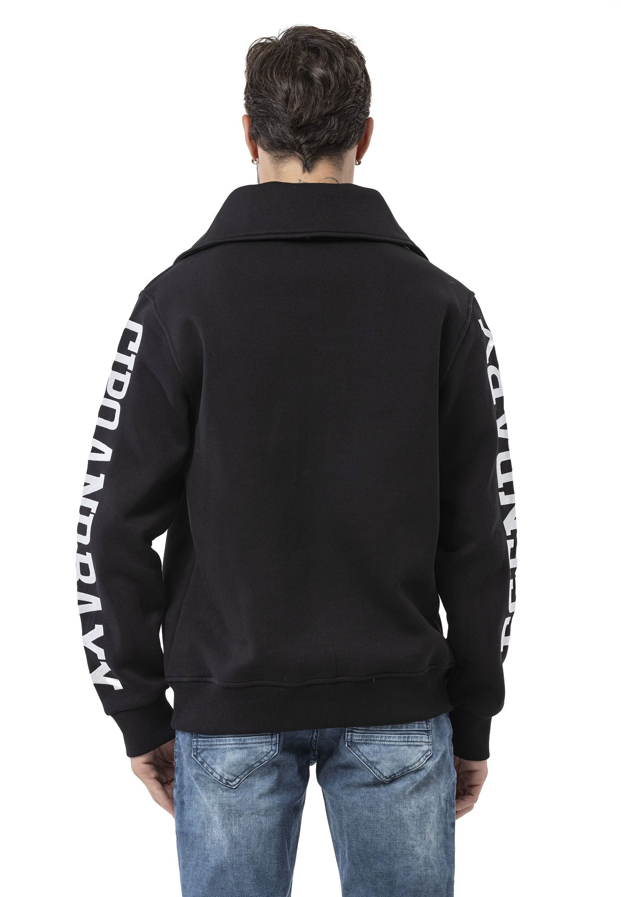 CL605 Erkek Yarım Fermuarlı Sweatshirt "LEGENDARY" Kol Baskılı ve Göğüs Logolu Kazak