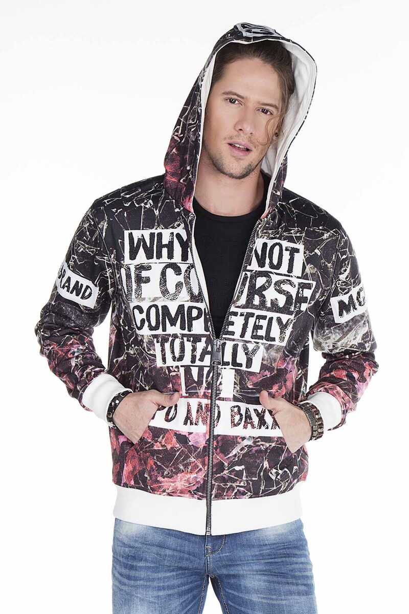 CL270 Yıkama Desenli Baskılı Erkek Kapşonlu Sweatshirt