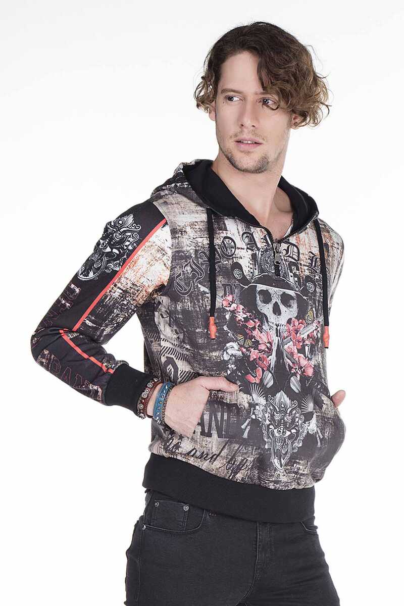 CL272 Gotik Tarz Kuru Kafa Baskılı Erkek Sweatshirt