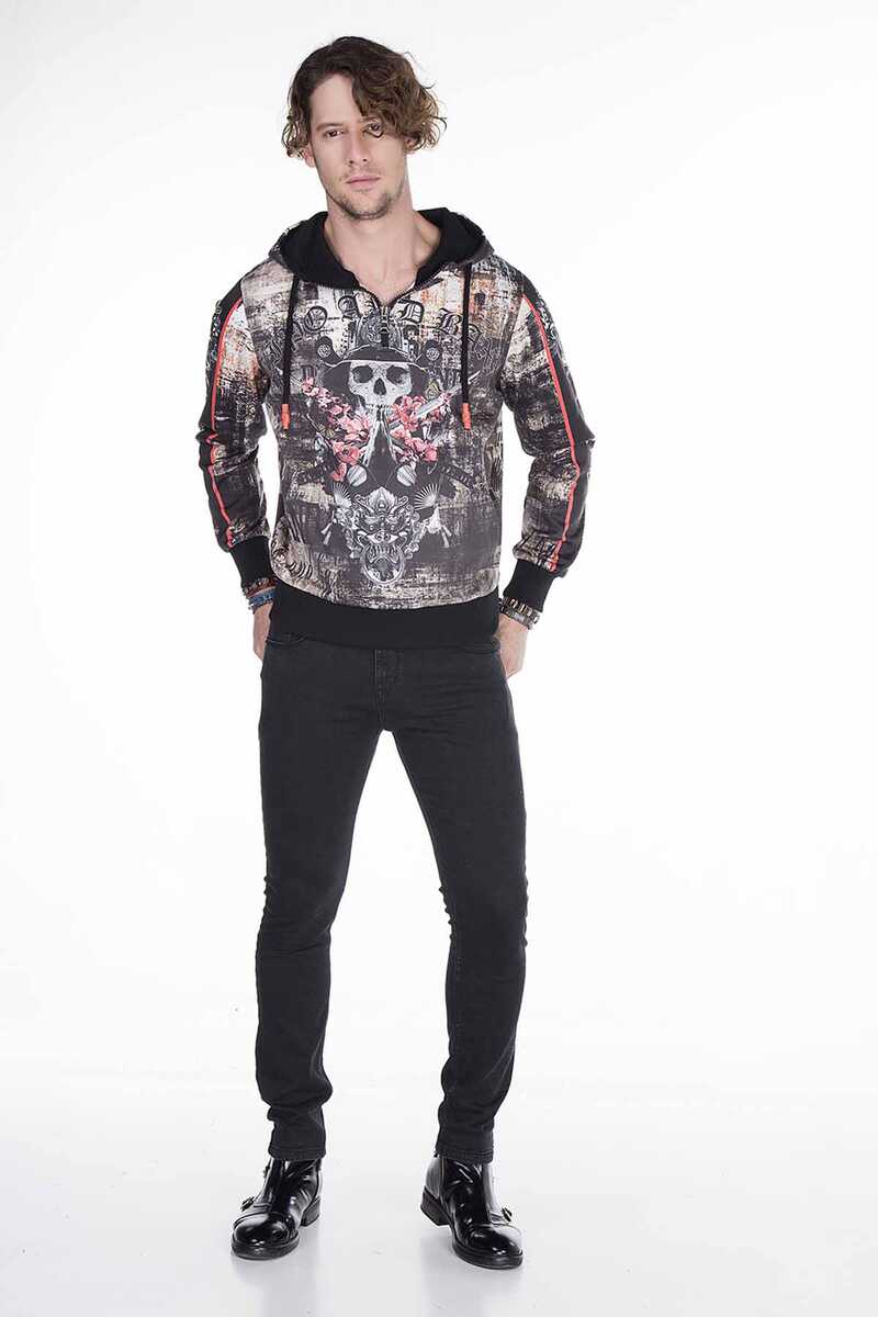 CL272 Gotik Tarz Kuru Kafa Baskılı Erkek Sweatshirt