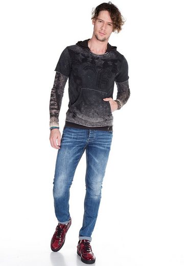 CL279 Baskılı Taş İşlemeli Erkek Kapşonlu Sweatshirt