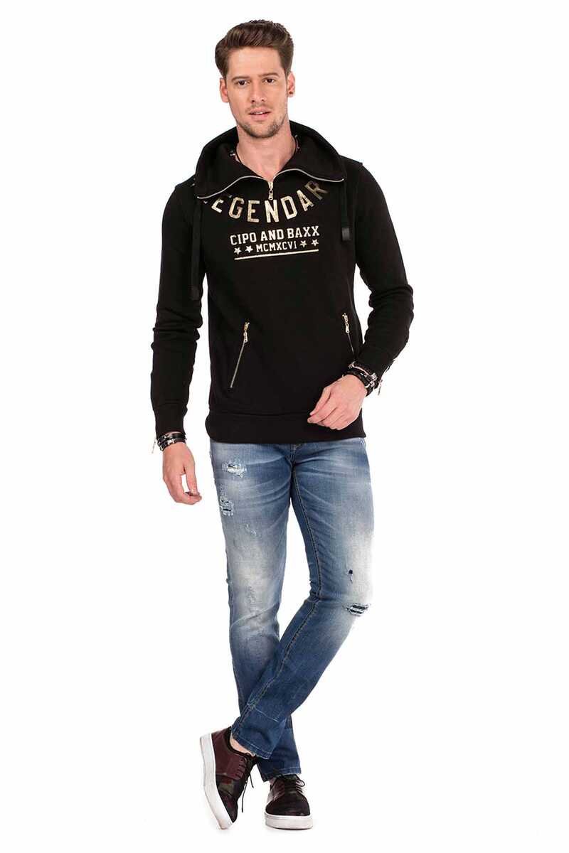 CL324 Fermuarlı Kabartma Detaylı Erkek Sweatshirt