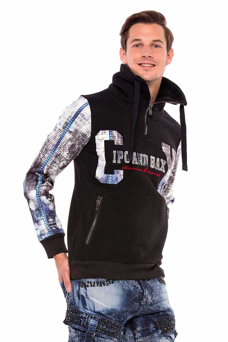 CL366 Fermuarlı Dik Yaka Baskılı Kol Erkek Sweatshirt